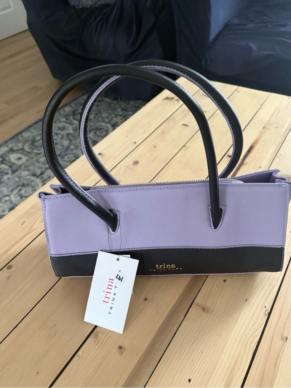 Trina Turk NWT Purple/Black colorblock tote with crossbody strap